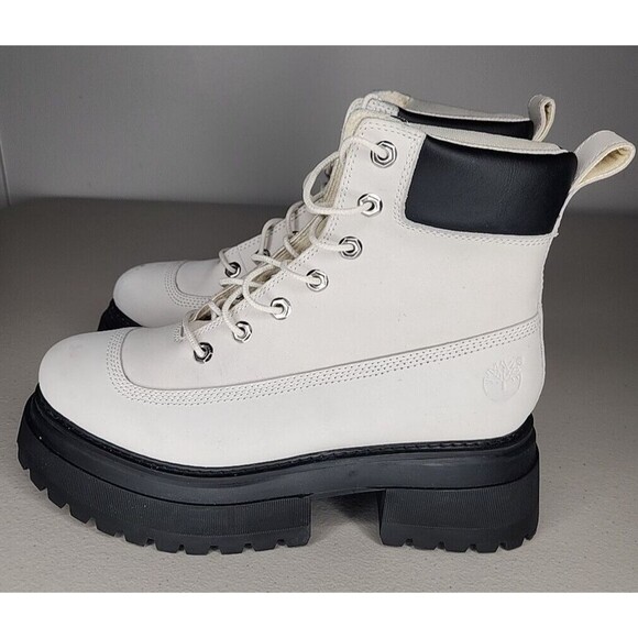 Timberland SKY 6 Inch Lace Up Platform Boots White Nubuck Size 9.5 Leather - Picture 3 of 11